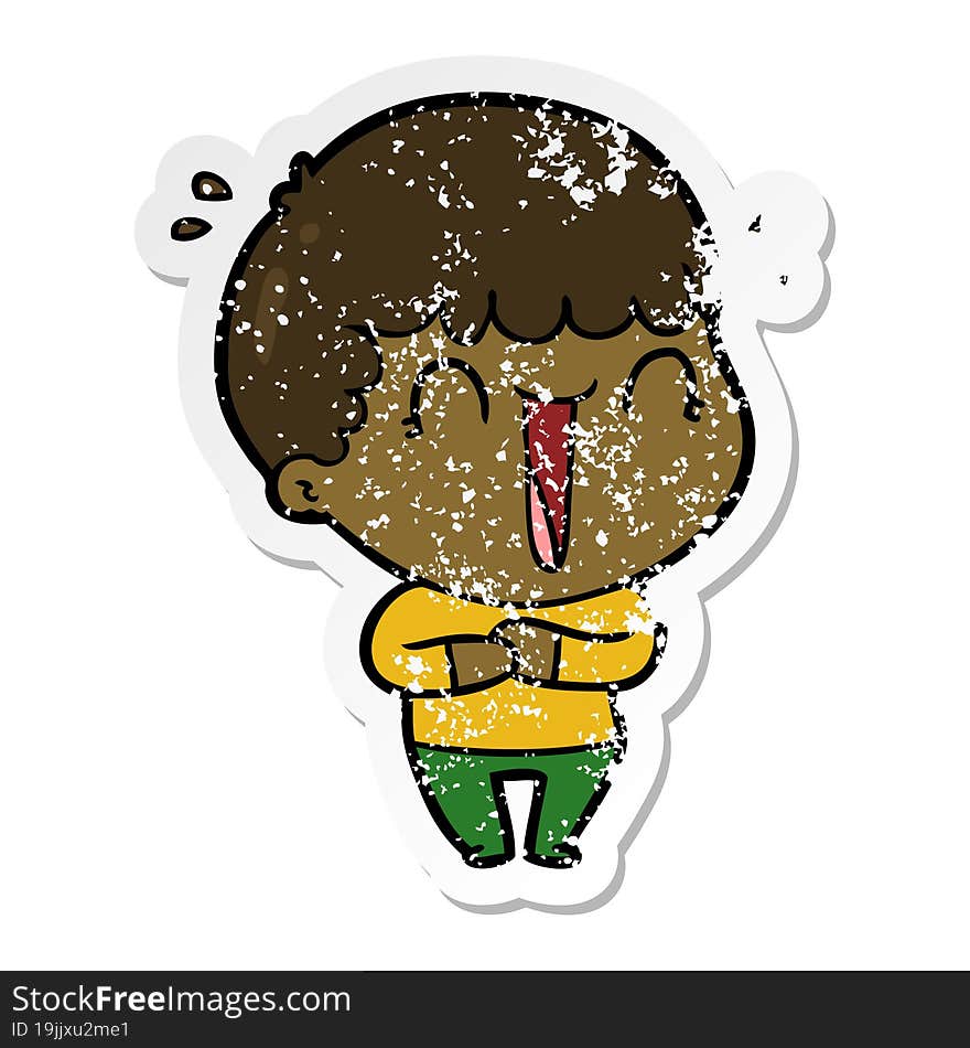 distressed sticker of a laughing cartoon man