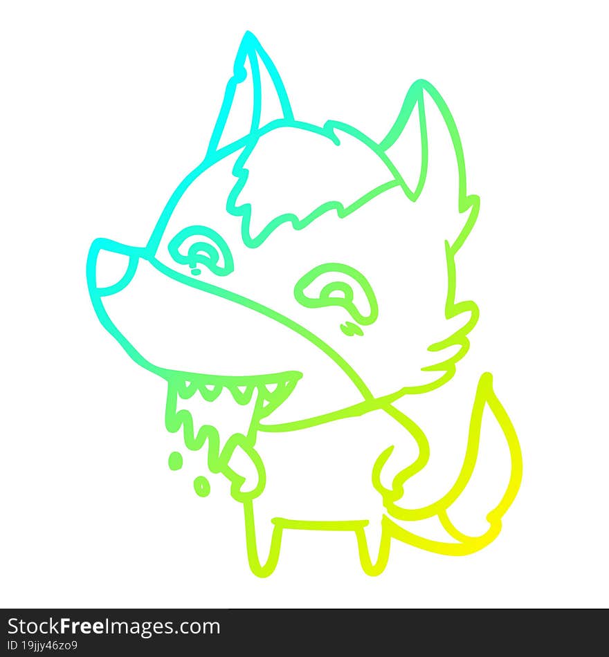 cold gradient line drawing cartoon hungry wolf