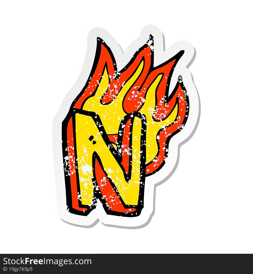 Retro Distressed Sticker Of A Cartoon Flaming Letter