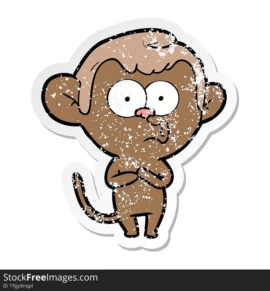 Distressed Sticker Of A Cartoon Hooting Monkey