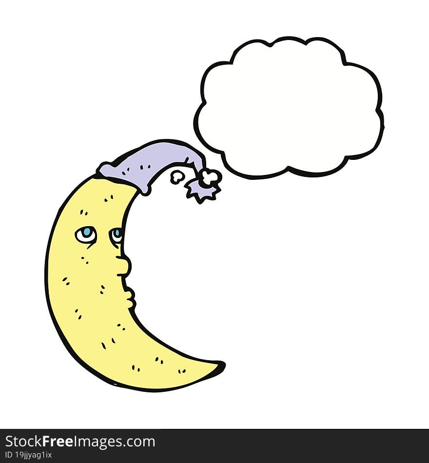 Sleepy Moon Cartoon With Thought Bubble