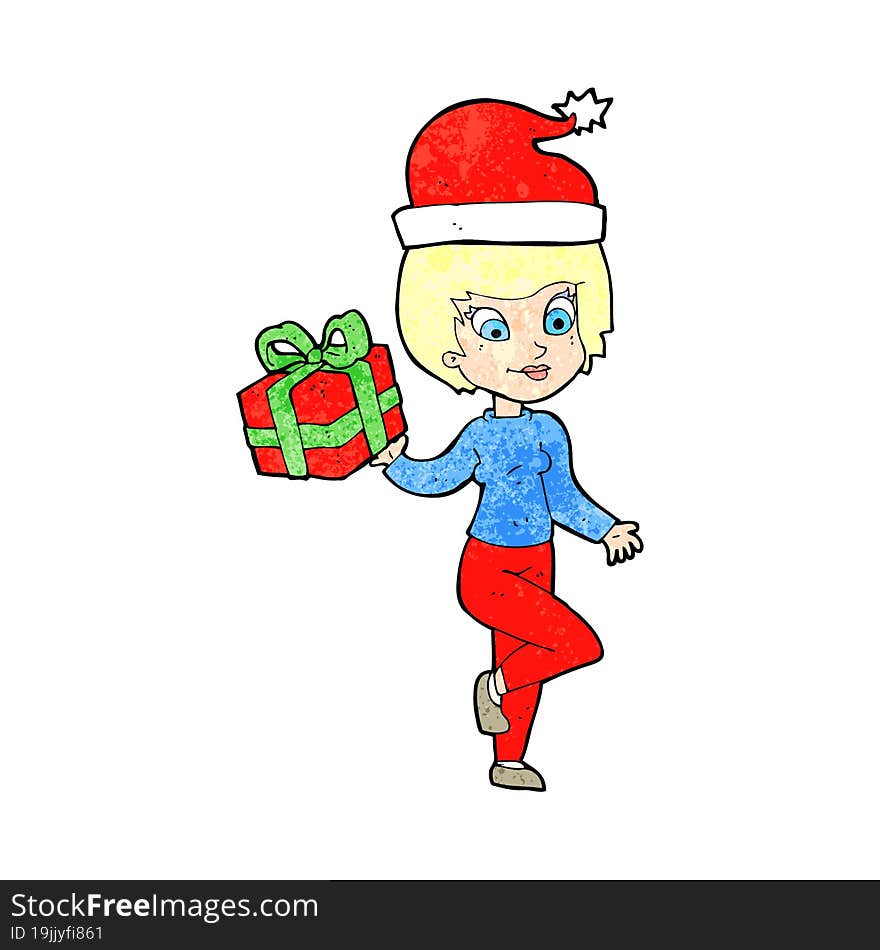 cartoon woman with present