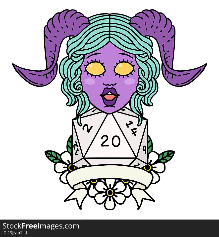 Tiefling With Natural Twenty Dice Roll Illustration