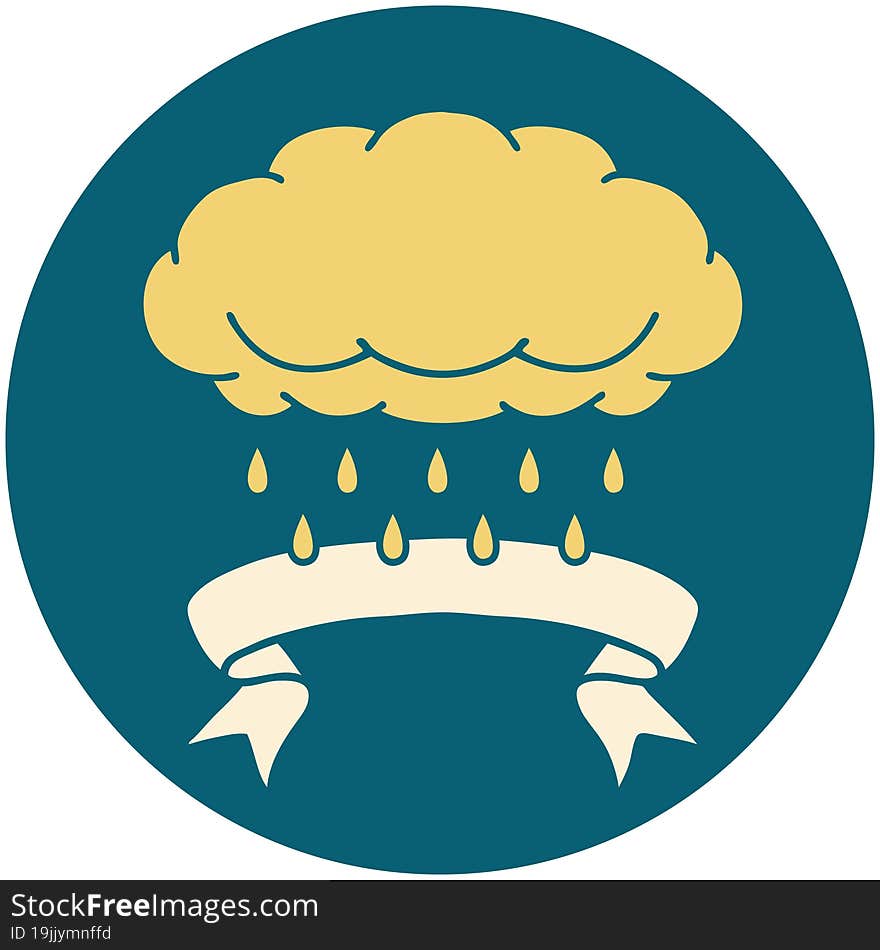 Icon With Banner Of A Cloud Raining