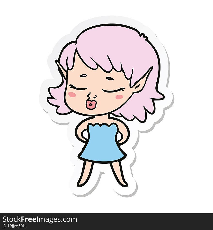 sticker of a pretty cartoon elf girl