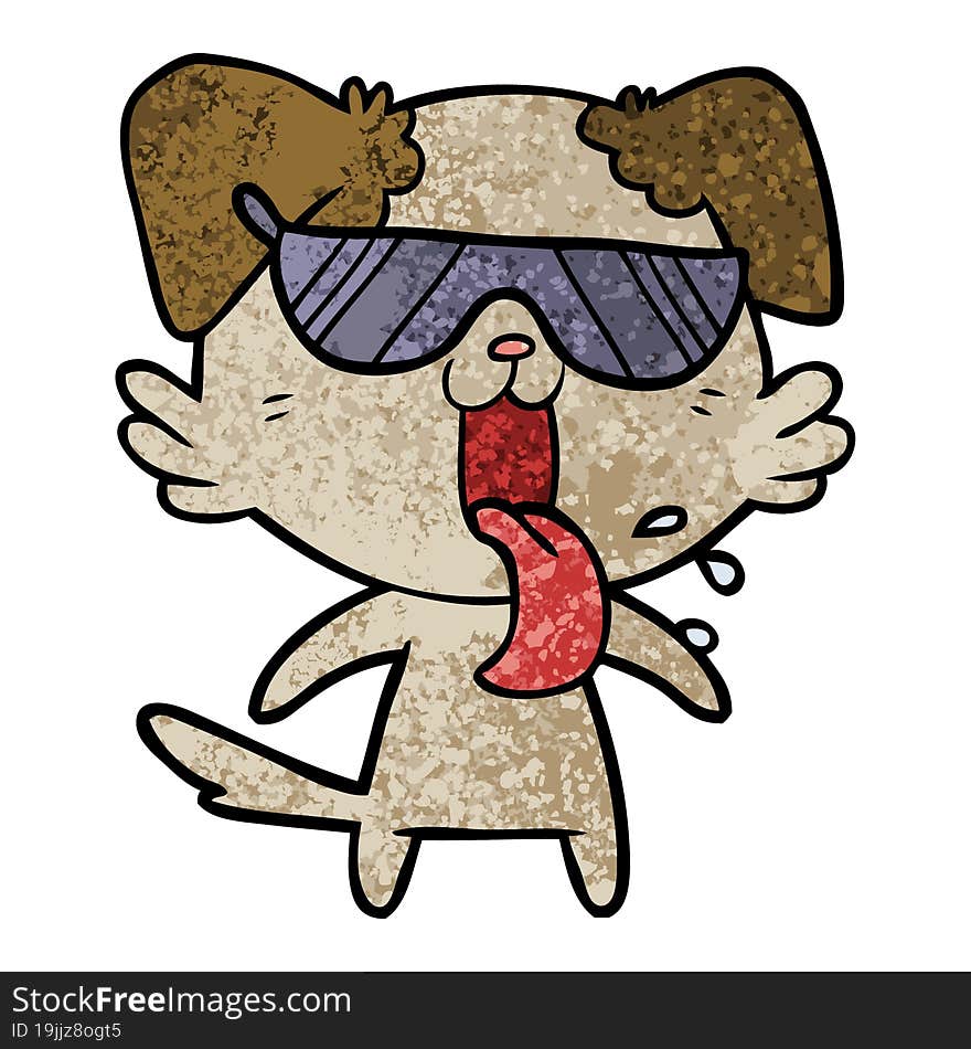 cartoon panting dog in sunglasses. cartoon panting dog in sunglasses