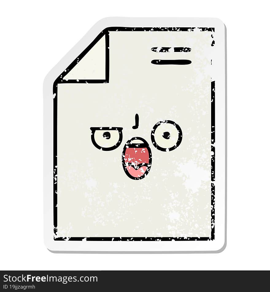 Distressed Sticker Of A Cute Cartoon Sheet Of Paper