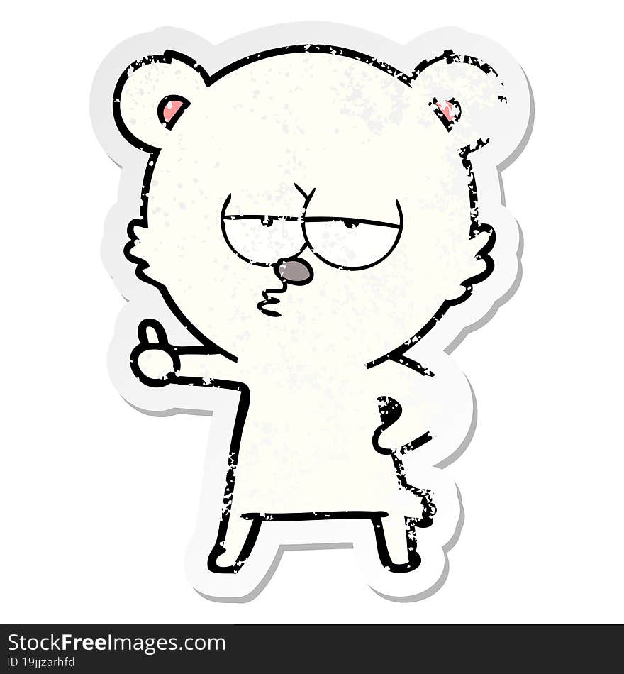 Distressed Sticker Of A Bored Polar Bear Cartoon Giving Thumbs Up Sign