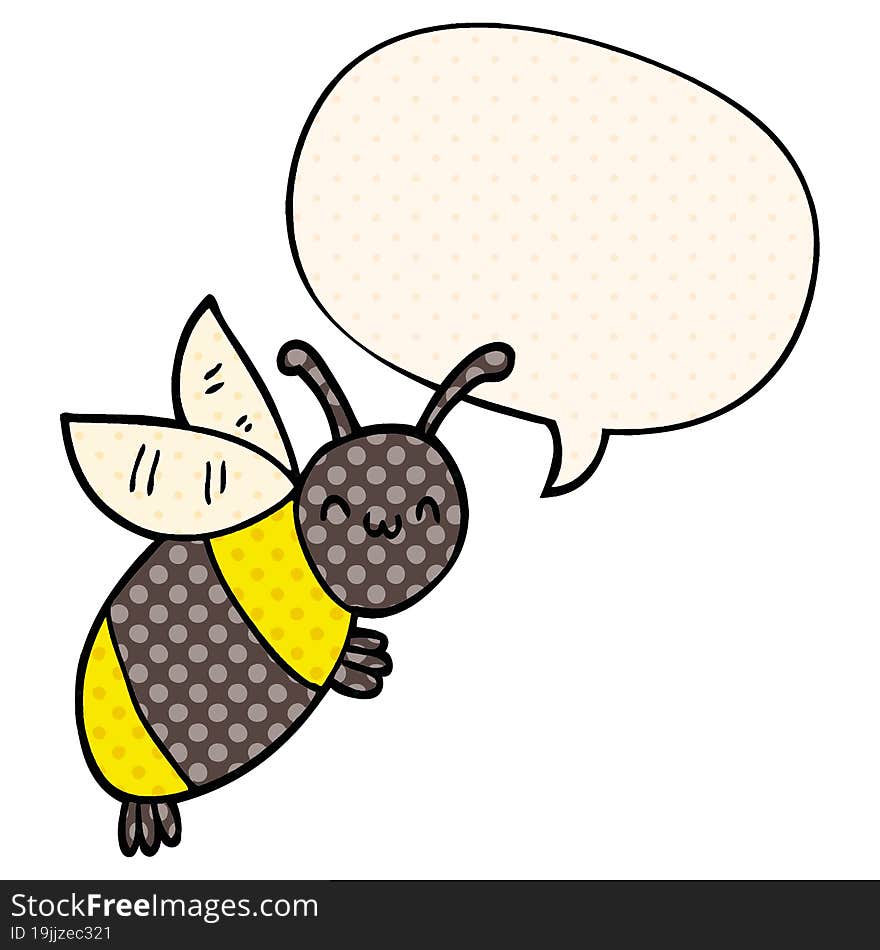 cute cartoon bee and speech bubble in comic book style