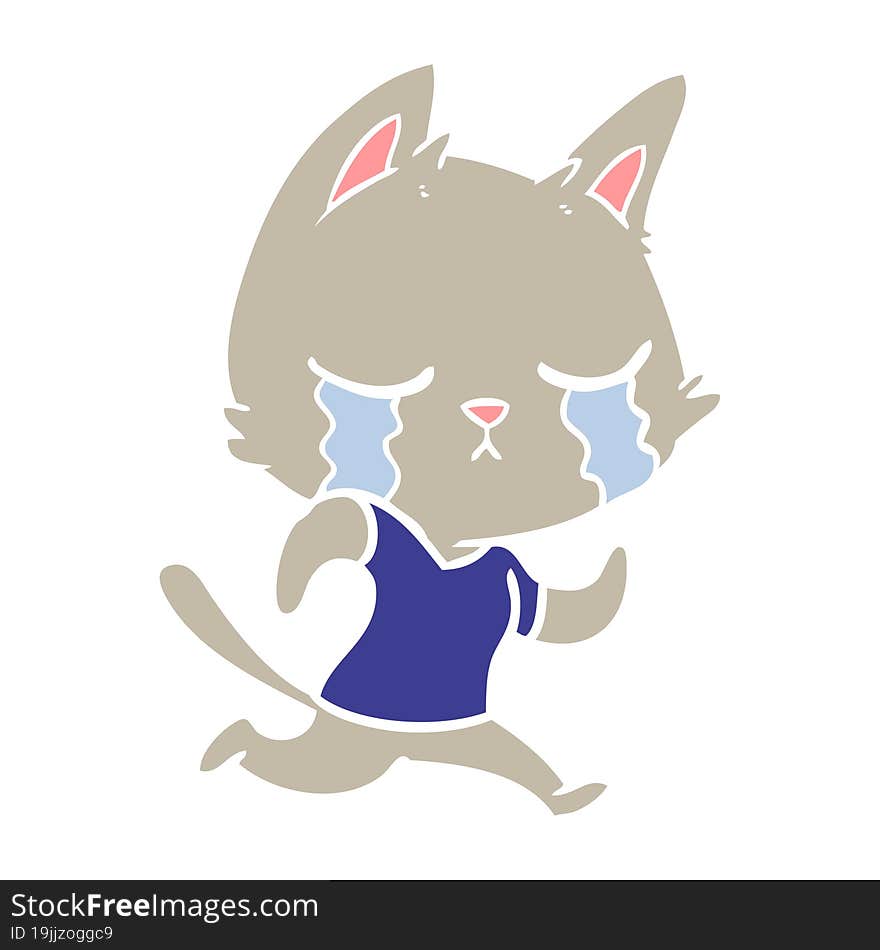 crying flat color style cartoon cat running away