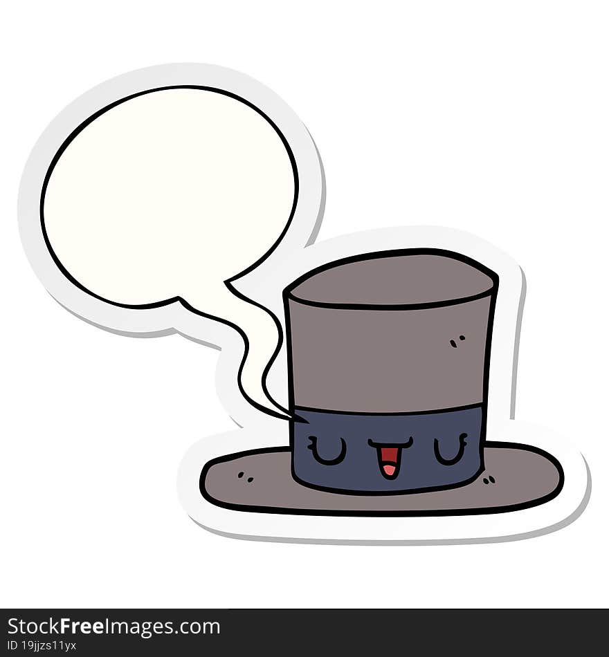 cartoon top hat with speech bubble sticker. cartoon top hat with speech bubble sticker