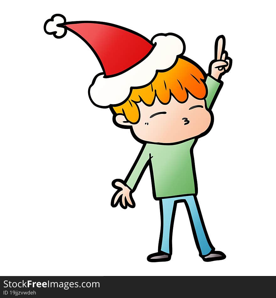 gradient cartoon of a curious boy wearing santa hat