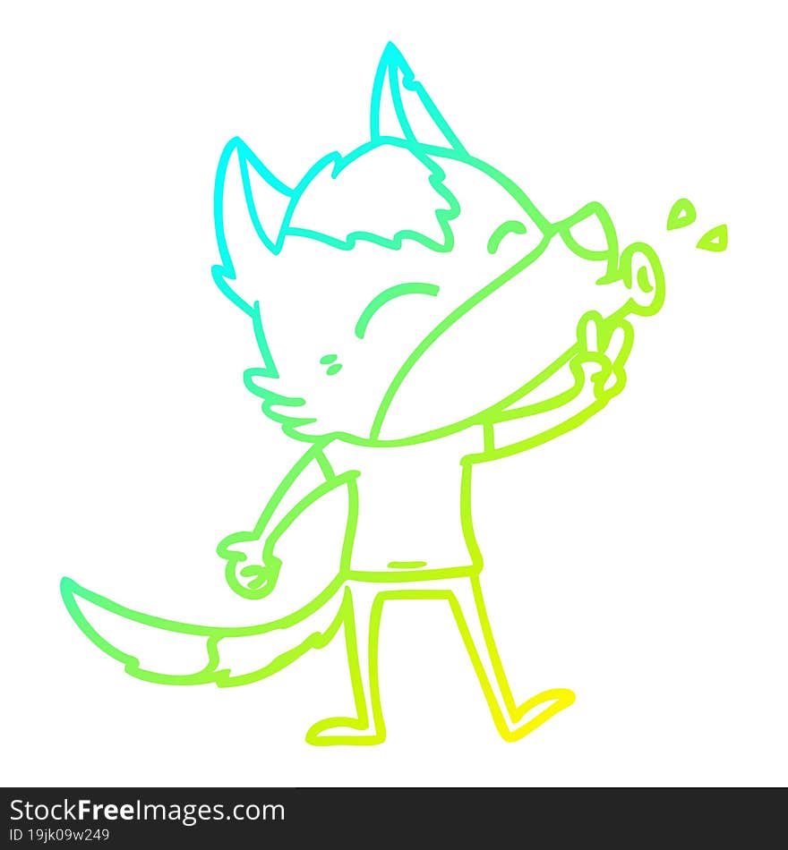 cold gradient line drawing howling cartoon wolf wearing clothes