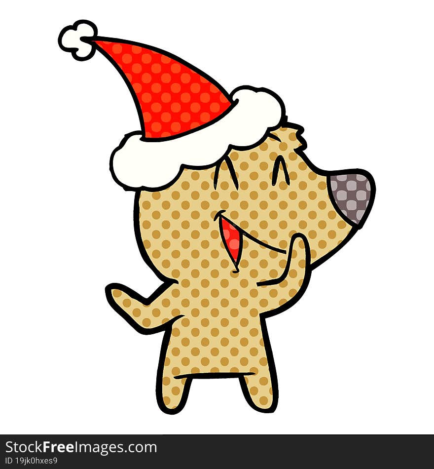 Laughing Bear Comic Book Style Illustration Of A Wearing Santa Hat