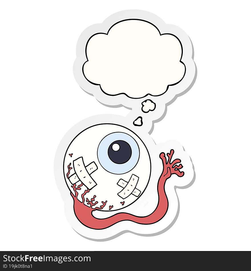 cartoon injured eyeball with thought bubble as a printed sticker