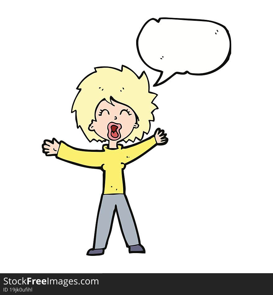 Cartoon Woman Shouting With Speech Bubble