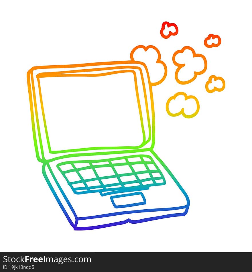 rainbow gradient line drawing of a cartoon laptop computer