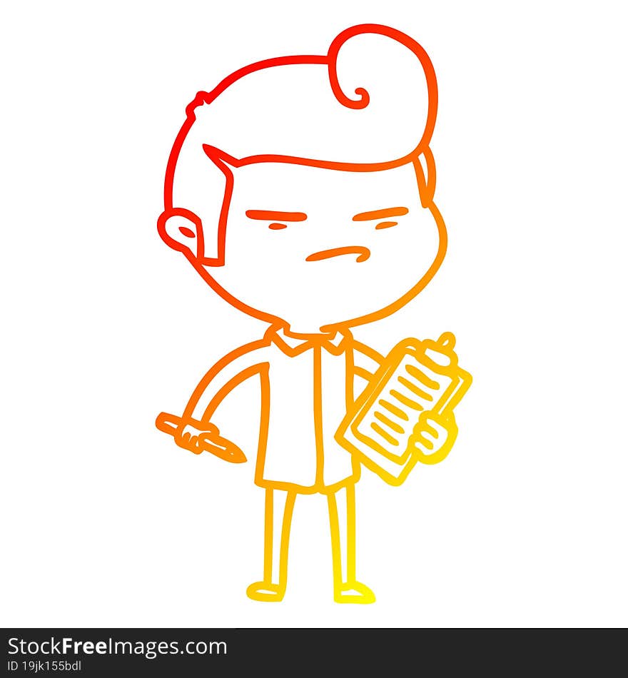 warm gradient line drawing cartoon cool guy with fashion hair cut and clip board