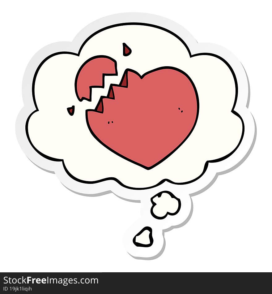 cartoon broken heart and thought bubble as a printed sticker