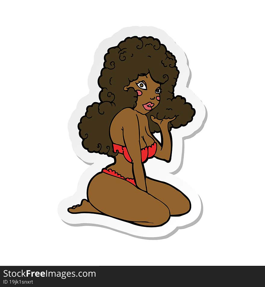 Sticker Of A Cartoon Pin Up Girl