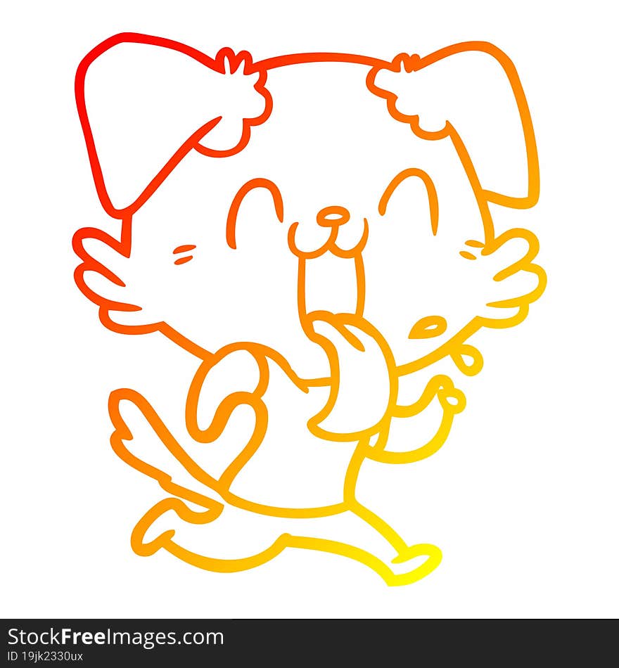 warm gradient line drawing cartoon panting dog running