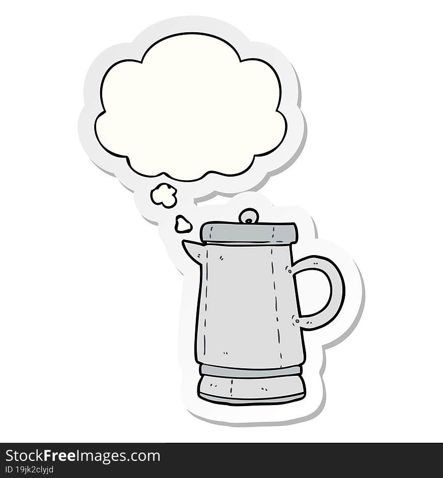 cartoon old kettle with thought bubble as a printed sticker