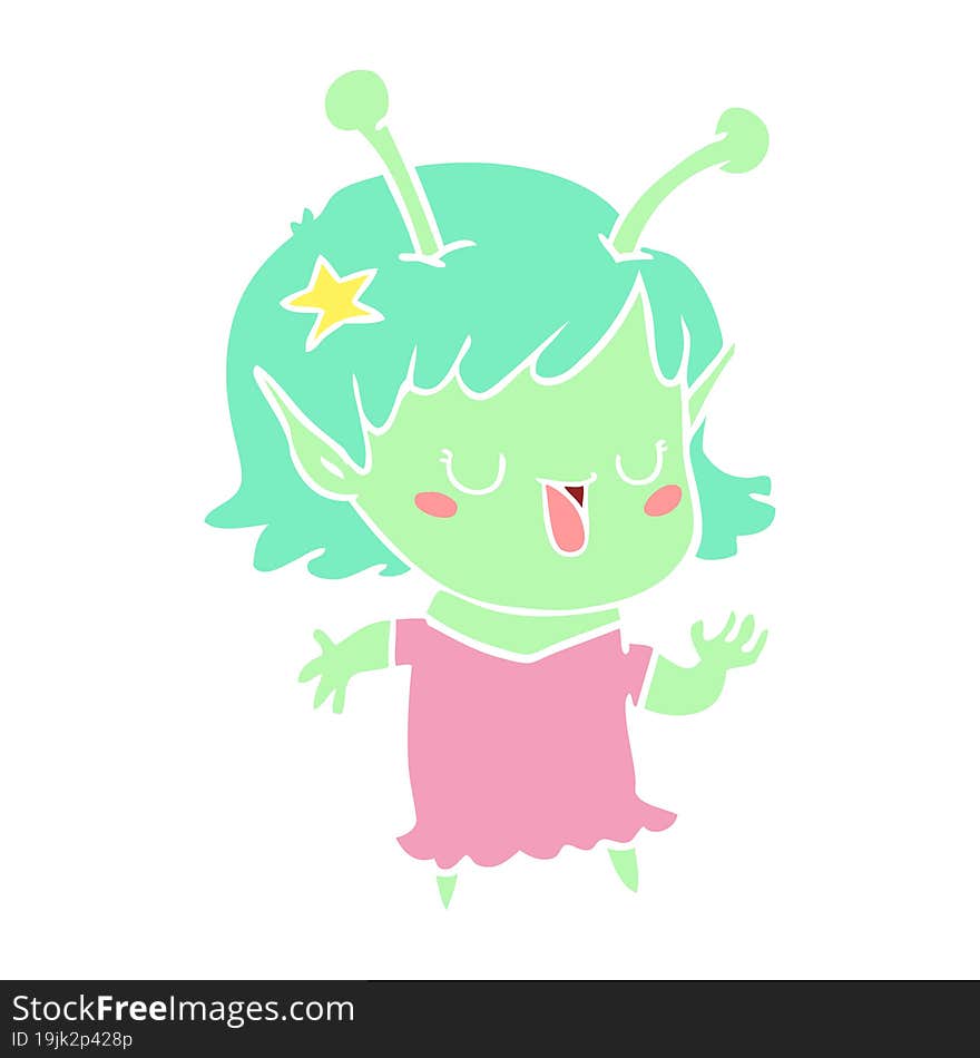 happy alien girl flat color style cartoon