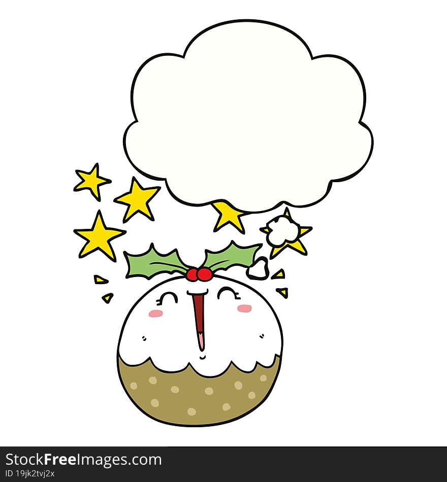 cute cartoon happy christmas pudding and thought bubble