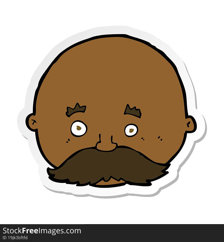 sticker of a cartoon bald man with mustache