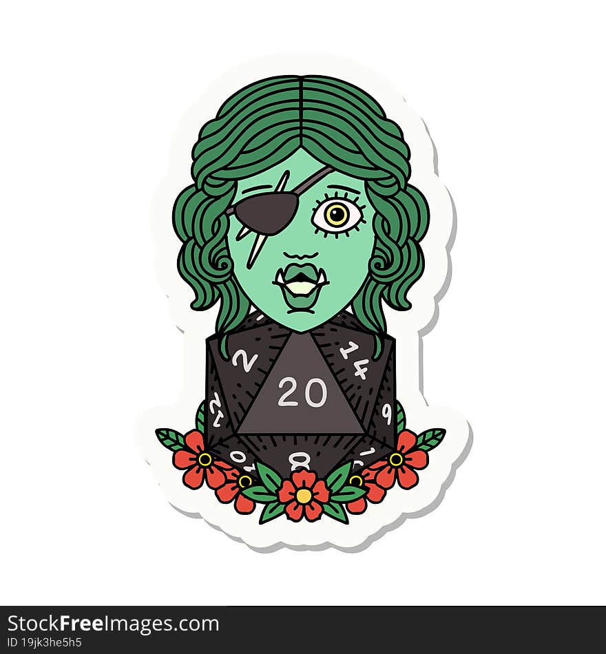 Half Orc Rogue With Natural 20 Dice Roll Sticker