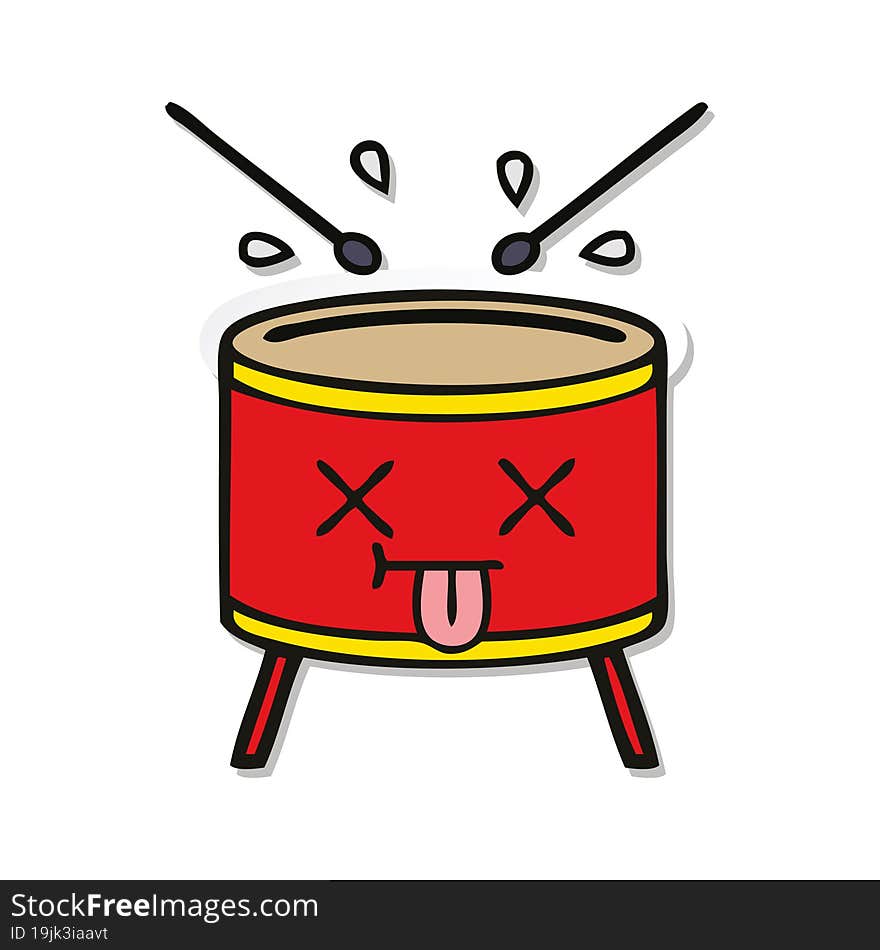 Sticker Of A Cute Cartoon Drum