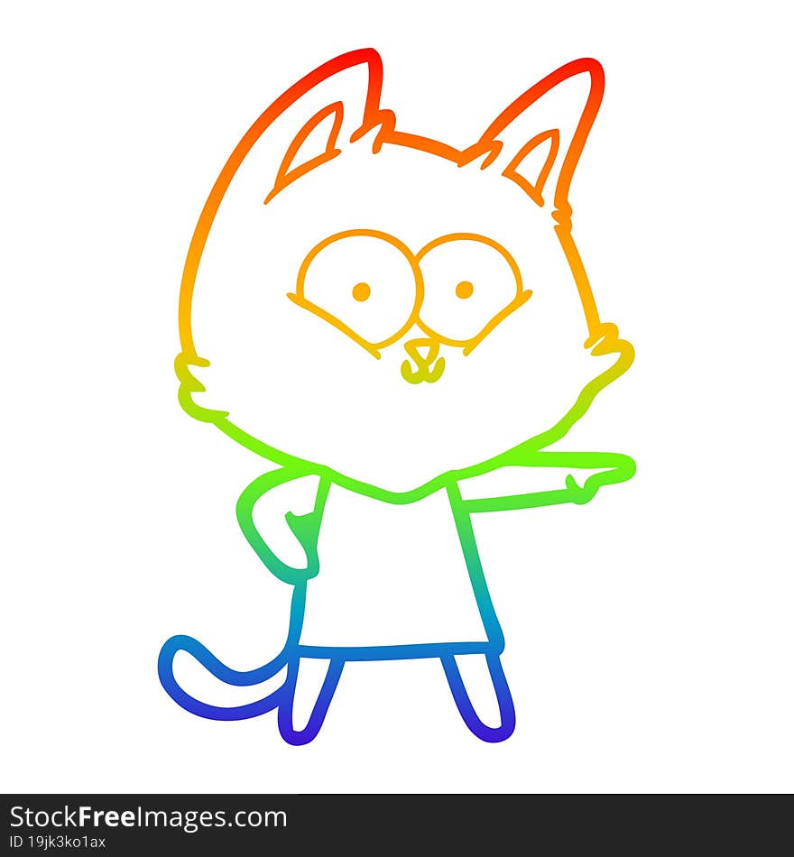 Rainbow Gradient Line Drawing Cartoon Cat Girl Pointing