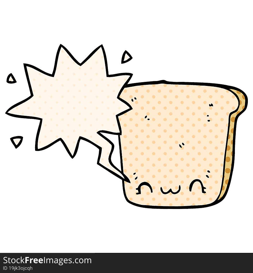 Cartoon Slice Of Bread And Speech Bubble In Comic Book Style