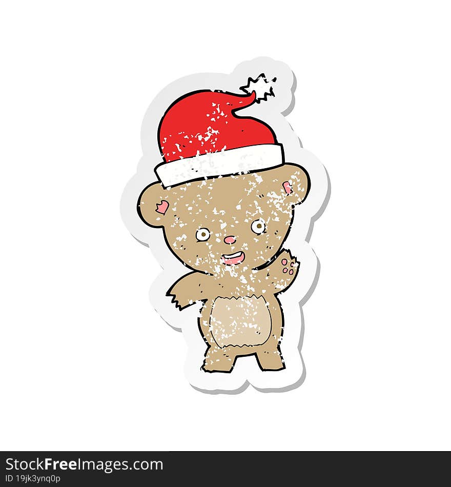 retro distressed sticker of a cartoon christmas teddy bear