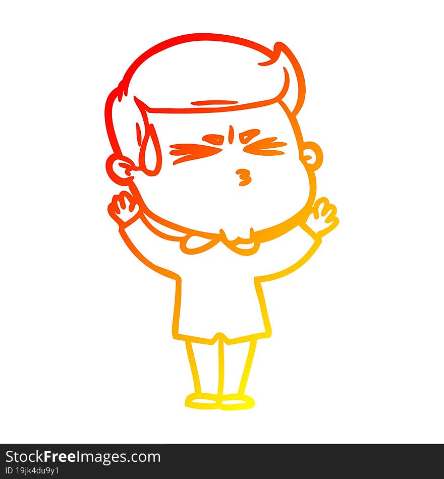 warm gradient line drawing cartoon man sweating