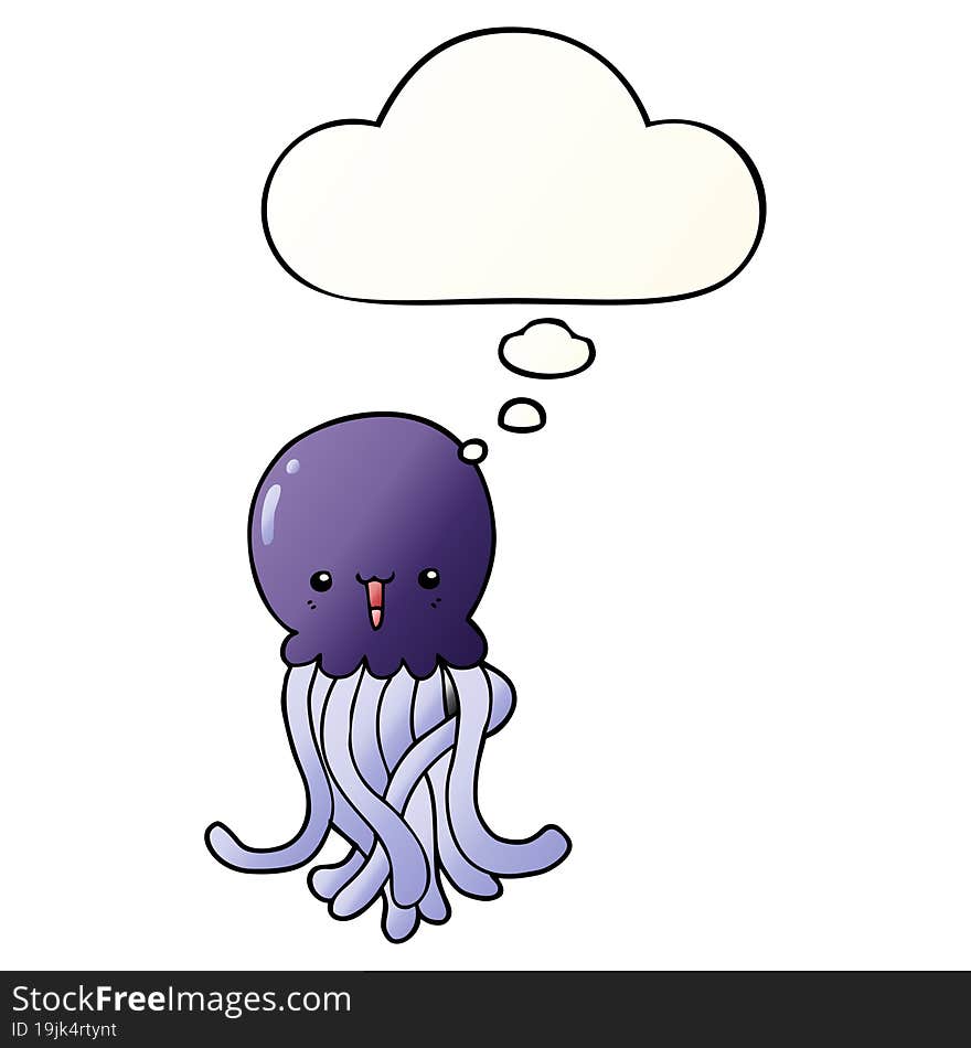 Cartoon Jellyfish And Thought Bubble In Smooth Gradient Style