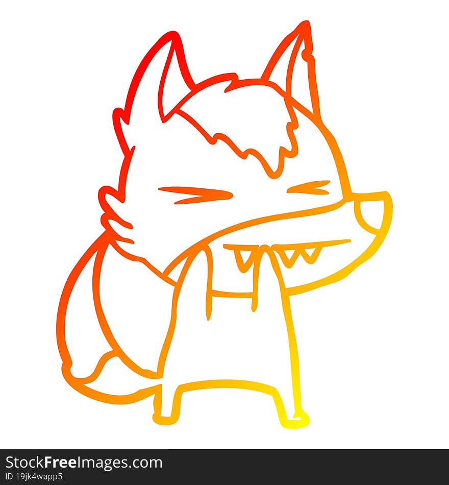 warm gradient line drawing angry wolf cartoon