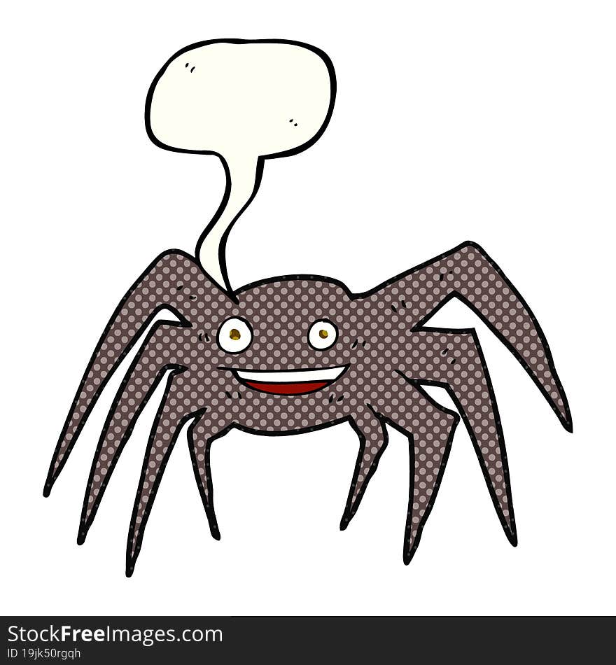 freehand drawn comic book speech bubble cartoon happy spider