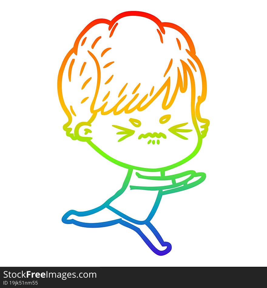 rainbow gradient line drawing cartoon frustrated woman