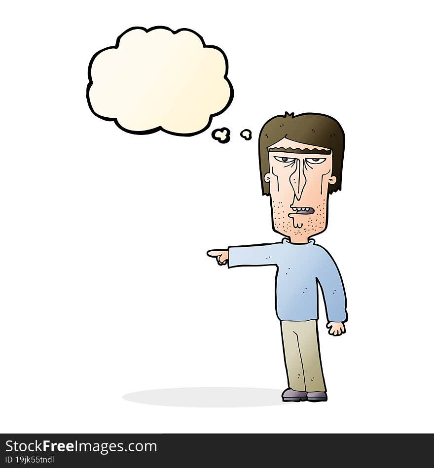 Cartoon Pointing Man With Thought Bubble