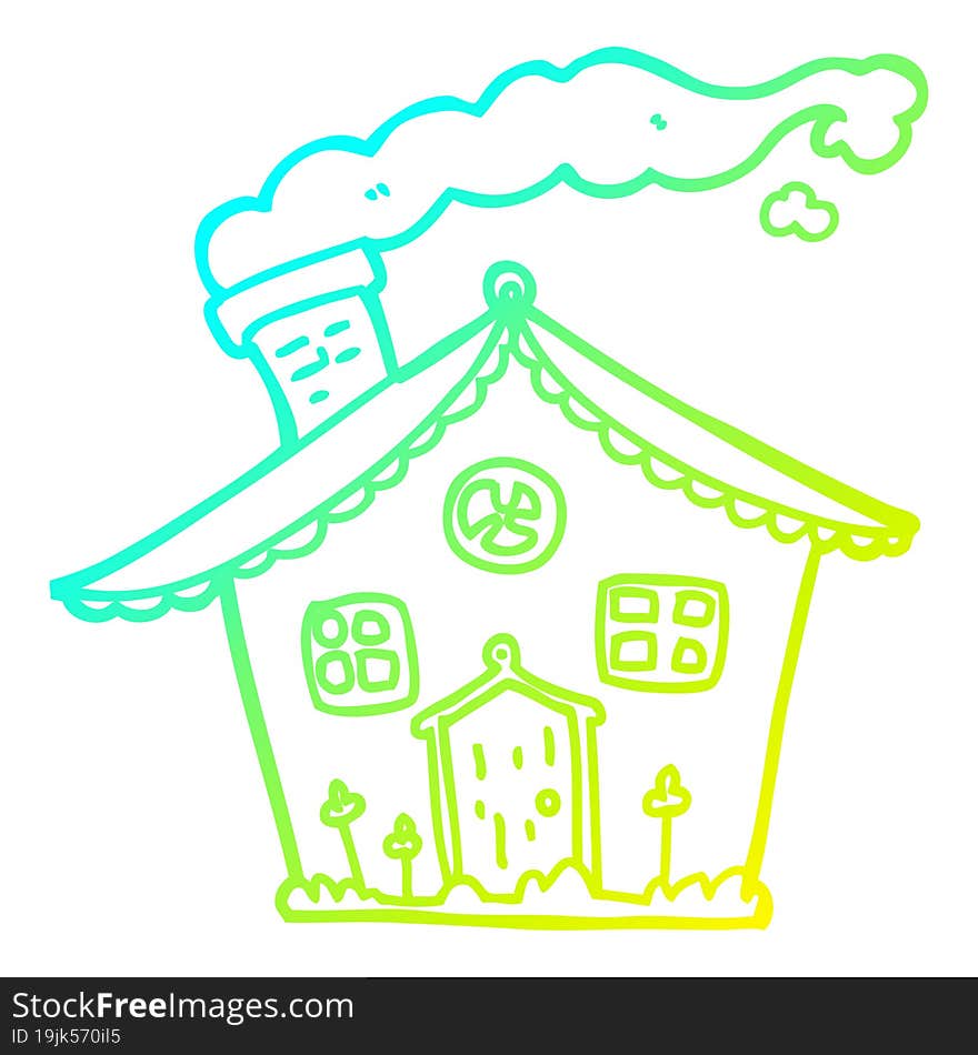 Cold Gradient Line Drawing Cartoon House