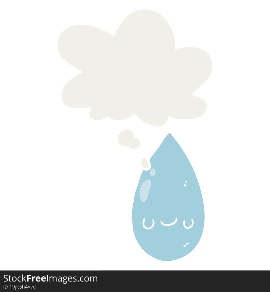 cartoon cute raindrop and thought bubble in retro style