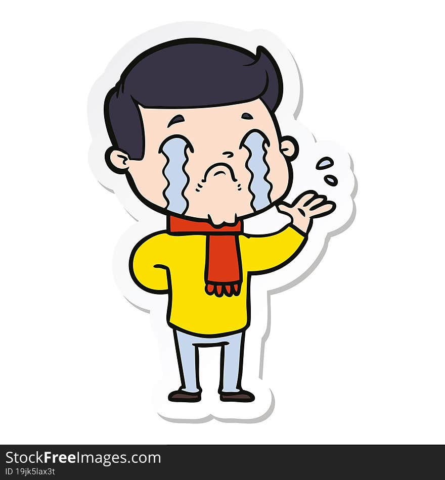 sticker of a cartoon man crying