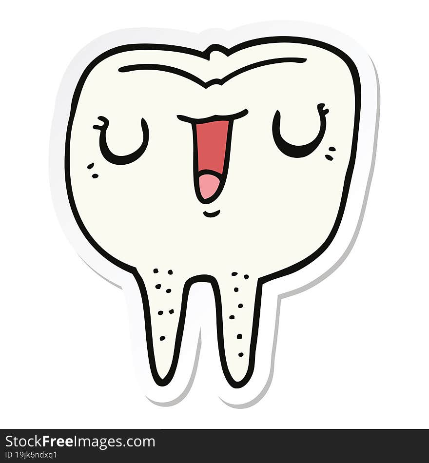 Sticker Of A Cartoon Happy Tooth