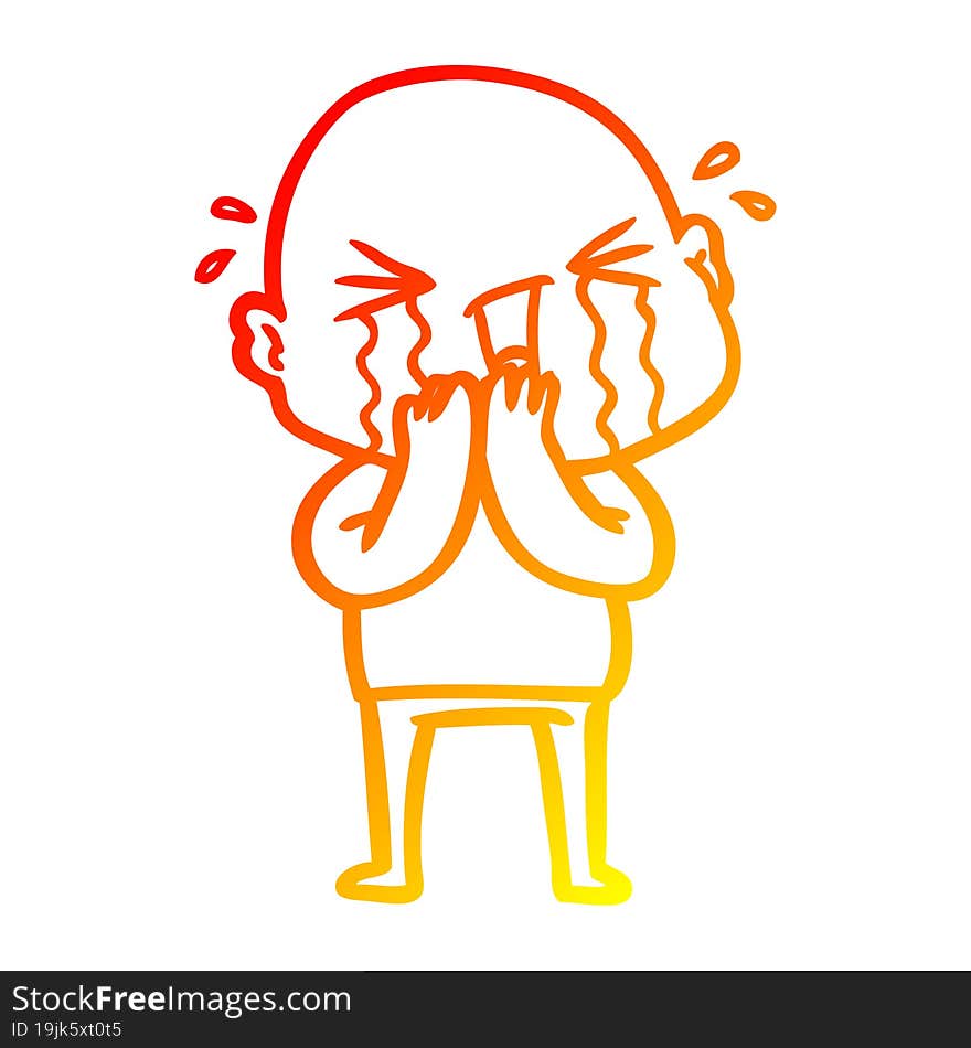 warm gradient line drawing cartoon crying bald man