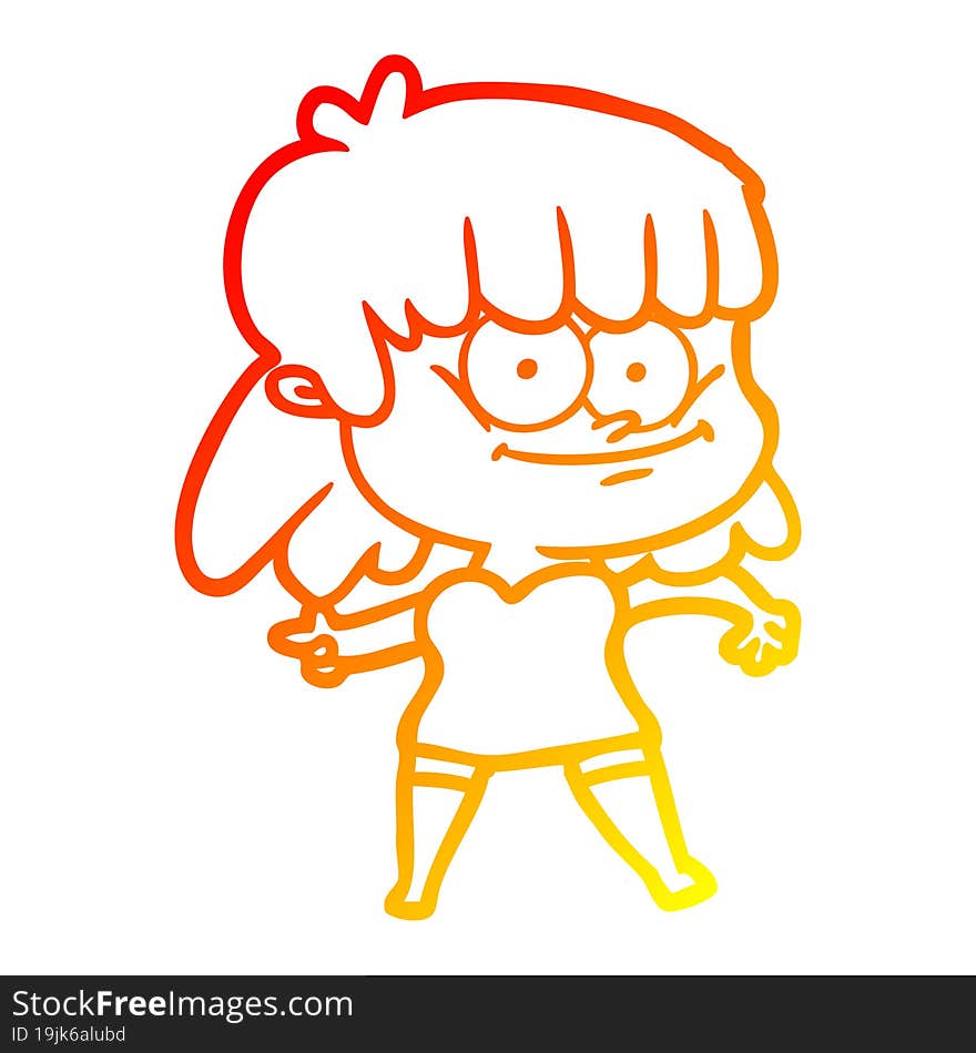 warm gradient line drawing of a cartoon girl smiling