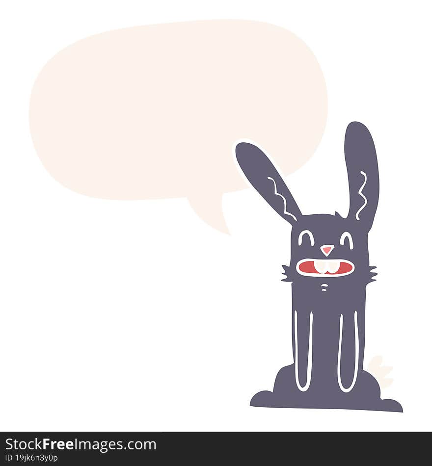 Cartoon Rabbit And Speech Bubble In Retro Style