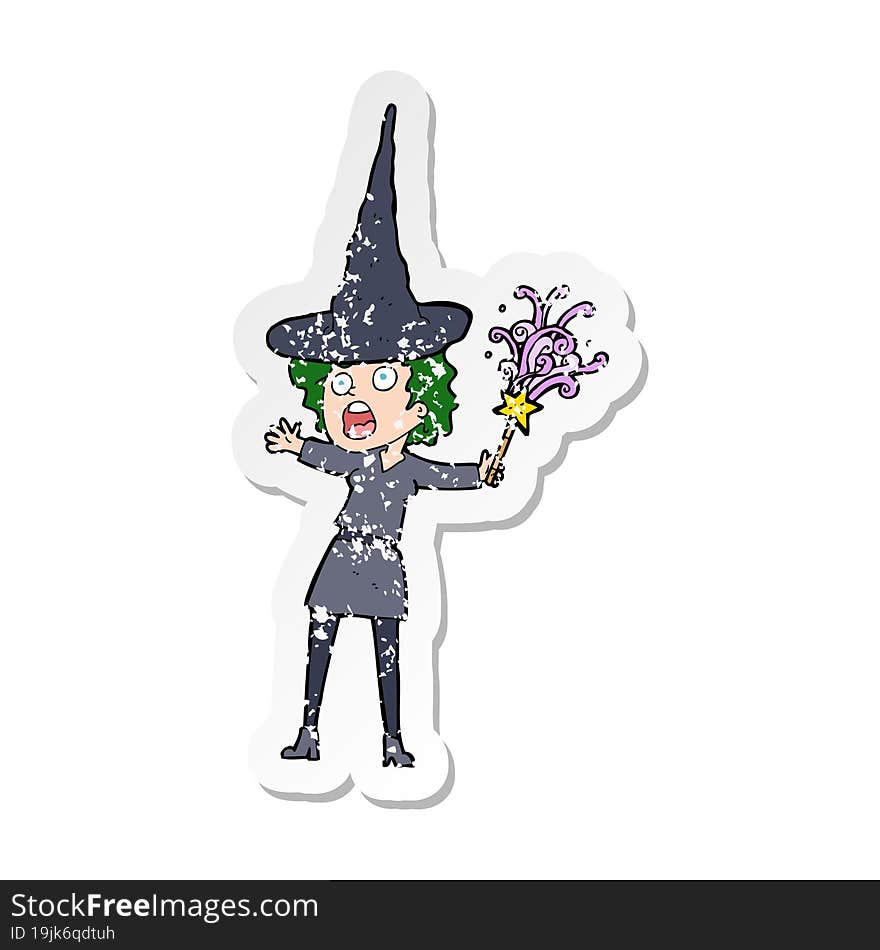 retro distressed sticker of a cartoon halloween witch