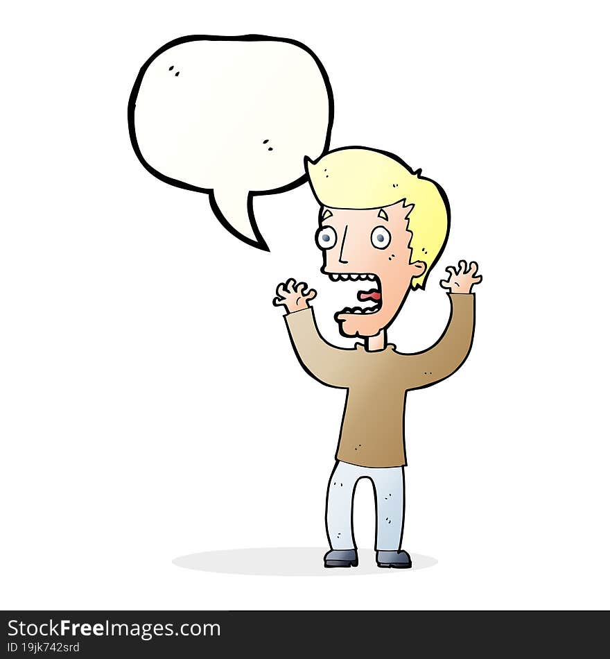 cartoon frightened man with speech bubble