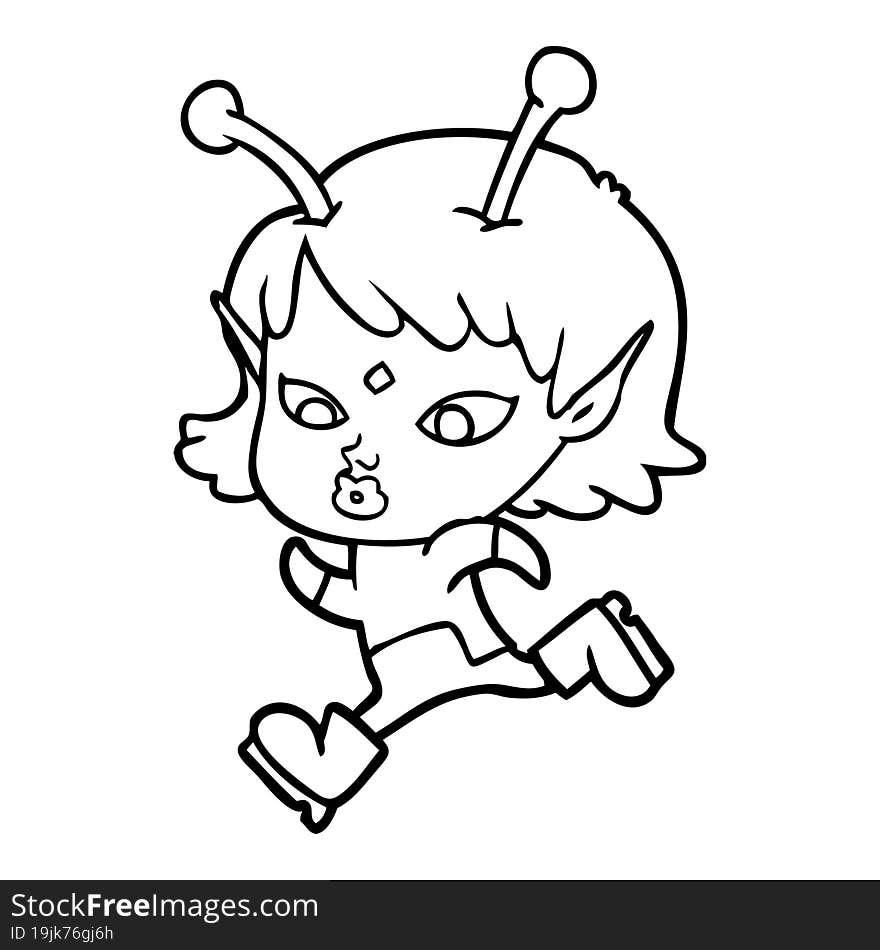 pretty cartoon alien girl running. pretty cartoon alien girl running